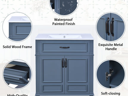 Bathroom Vanity With Sink Storage Cabinet - Blue