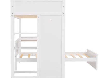 Loft Bed With A Stand Alone Bed, Shelves, Desk, And Wardrobe