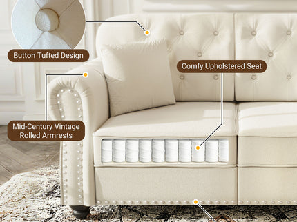 Upholstered 3 Seater Sofa Set With Ottoman
