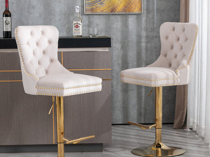 Thick Swivel Barstools Adjusatble Seat Height From 25-33", Modern Upholstered Bar Stools With Backs Comfortable Tufted For Home Pub And Kitchen Island (Set of 2)