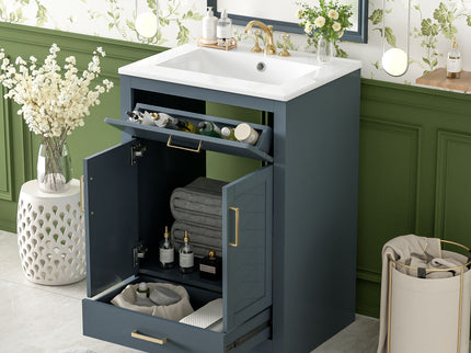 Modern Bathroom Vanity With Integrated Ceramic Sink, 2 Door Cabinet With Tip-Out Drawer