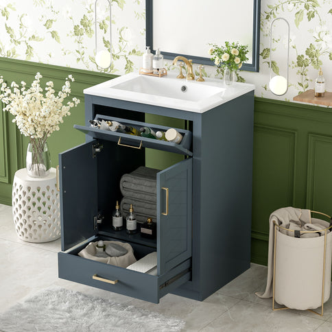 Modern Bathroom Vanity With Integrated Ceramic Sink, 2 Door Cabinet With Tip-Out Drawer