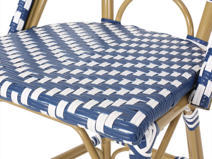 Outdoor Rattan French Barstool Set,, Bamboo, Seat Height - Navy Blue / White