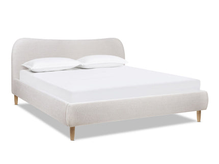 Roman - King Curved Headboard Upholstered Platform Bed - Light Beige