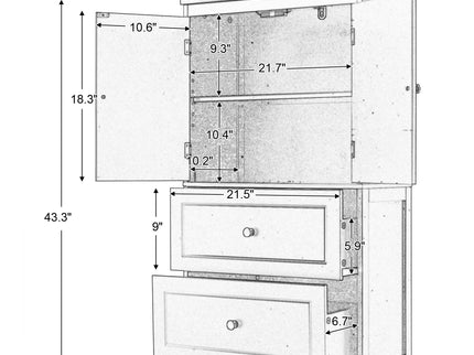Bathroom Storage Cabinet With 2 Doors And Drawers, Adjustable Shelf