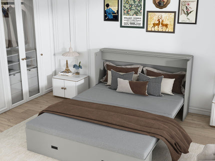 Full Murphy Bed With Storage Drawers, Charging Station, Foldable Panels, And Silent Swivel Wheels