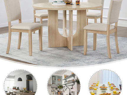 Round Dining Set With 4 Upholstered Dining Chairs