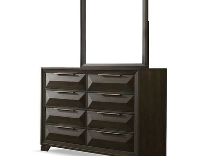 Dresser With Mirror Beveled Bracket Feet Handles 8 Drawers - Espresso