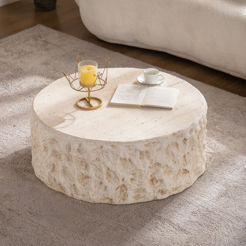 Round Coffee Table & Smooth Texture For Living Room - Light Beige