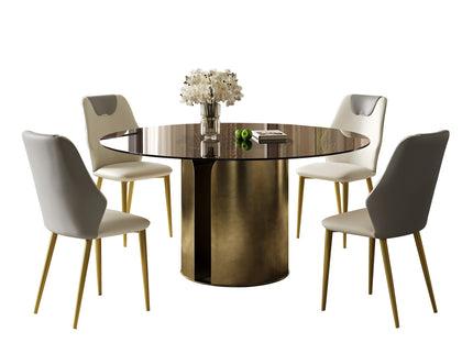 Modern Round Dining Table Set With Glass Top And Steel Legs