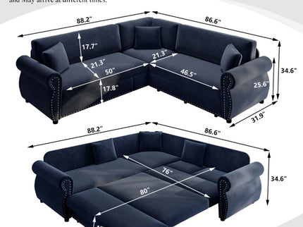 L-Shaped Sofa Couch With Pull-Out Bed