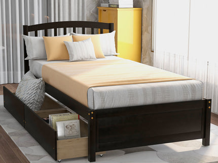 Platform Storage Bed Wood Bed Frame With Two Drawers And Headboard