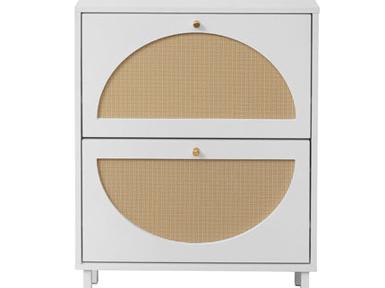 2 Door Shoe Rack, Rattan, Double Layer, Suitable For Living Room, Hallway - White