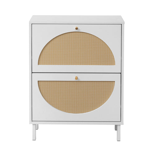 2 Door Shoe Rack, Rattan, Double Layer, Suitable For Living Room, Hallway - White