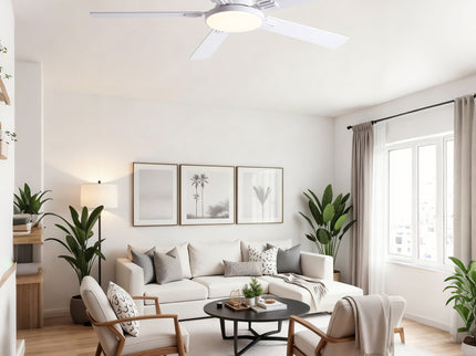 Flush Mount Ceiling Fans With LED Light And Remote Control, 5 Blades