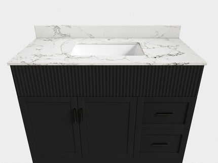 Bathroom Vanity Set, Fluted Cabinet, Soft Close Doors With Drawers, Single Faucet Hole, Sink Included - Black