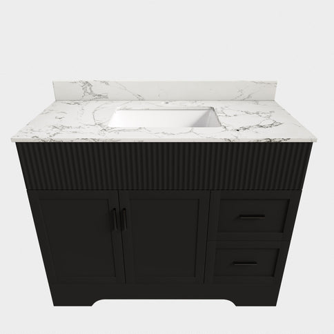 Bathroom Vanity Set, Fluted Cabinet, Soft Close Doors With Drawers, Single Faucet Hole, Sink Included - Black