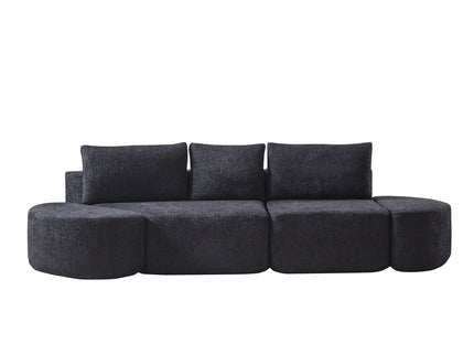 V - Shaped Modular Sofa Set & 3 Pillows And 2 Curved Ottomans For Living Rooms - Black