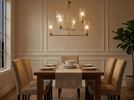 Timeless - 6 Lights Chandelier With Clear Ribbed Satin - Antique Brass / Clear / Gold