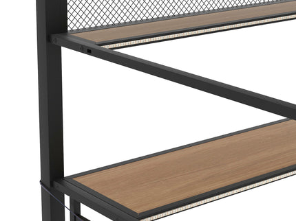 Full Size Loft Bed Frame With Storage Shelf And LED Light - Black