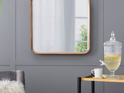 Square Mirror With Wood Frame, Wall Mirror For Living Room Bathroom Entryway - Brown
