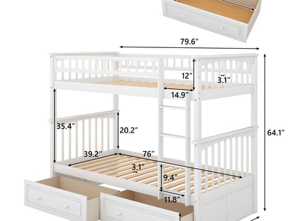 Twin Over Twin Bunk Bed With Drawers, Convertible Beds
