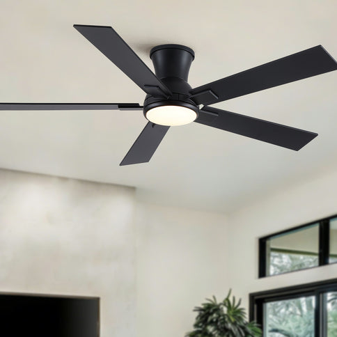 Low Profile Flush Mount Intergrated LED Ceiling Fan With Light And Reversible Quiet Motor