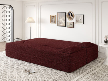 Modern Floor Sofa, With 2 Pillows, Convertible Teddy Fabric Foam Filled Bed
