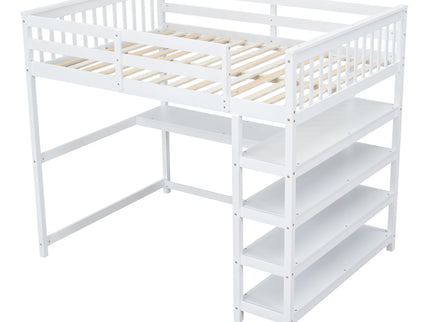 Loft Bed With Storage Shelves And Under Bed Desk