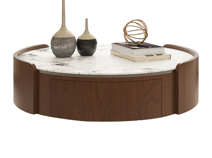Round Coffee Table With Ball Feet, Dual Storage Drawers For Living Room - Walnut Brown