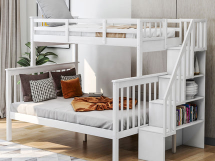 Stairway Bunk Bed With Storage And Guard Rail For Bedroom