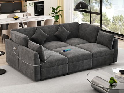 Sectional Sofa Modular U-Shaped With Ottoman & USB Ports