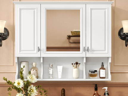 Wall Mounted Bathroom Medicine Wall Cabinet With Mirror & Open Shelves
