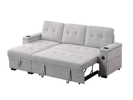 Ashlyn II - 84"W Woven Fabric Reversible Sleeper Sectional Sofa with Storage Chaise