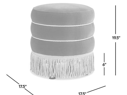 Edward - Round Upholstered Ottoman With Bullion Fringe - Olive Green