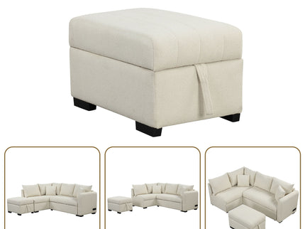 L-Shaped Sectional Pull Out Sofa Bed Sleeper Sofa With Two USB Ports, Two Power Sockets And A Movable Storage Ottoman
