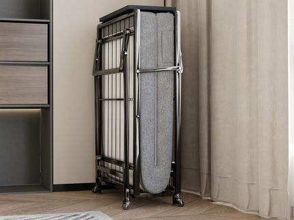 Modern Metal Folding Bed Frame With Foam Mattress, Easy Storage & Mobility - Black