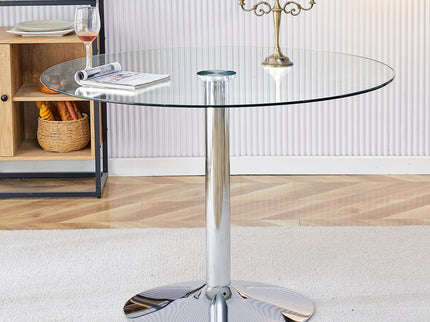 Modern Minimalist Circular Dining Table With Glass Top And Electroplated Metal Legs For Restaurants And Living Rooms - Silver / Transparent