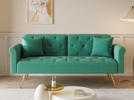 Luxurious Sofa Bed With Nail Head Trim And Matching Pillow