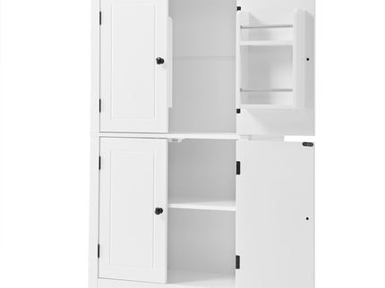 Elegant Bathroom Floor Storage Cabinet With 4 Doors, Adjustable Shelves