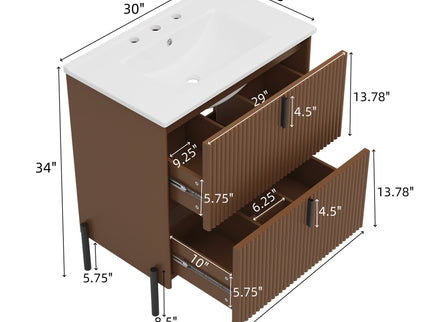 Fluted Bathroom Vanity With Ceramic Sink, Freestanding Design
