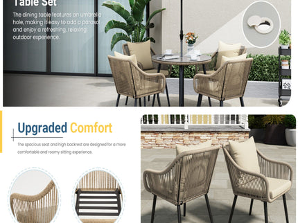 5 Piece Twisted Rattan Patio Dining Set With Table
