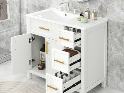Modern Bathroom Vanity With Sink Top, 2 Doors And 3 Drawers