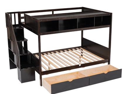 Bunk Bed With Shelfs, Storage Staircase And 2 Drawers