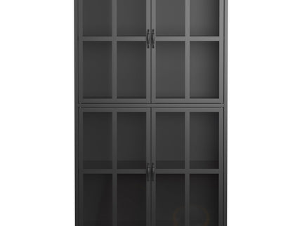 Premium Metal Storage Cabinet With Tempered Glass Doors, Adjustable Shelves, And Anti Tipping Device - Black