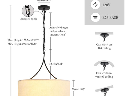 3 Light Drum Pendant Light