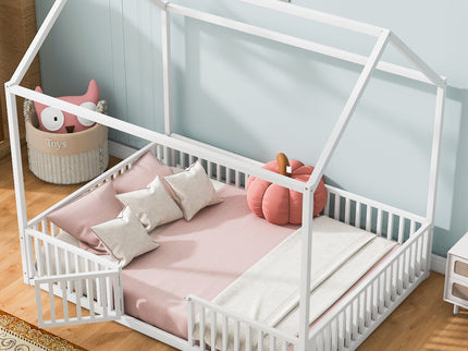 Metal House Bed With Fence And Door