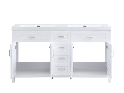 59.1" Minimalist Double Sink Bathroom Vanity With Top, Soft Close Doors & Drawers - White