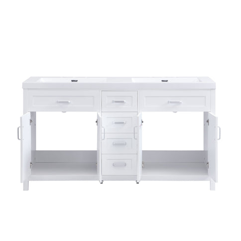 59.1" Minimalist Double Sink Bathroom Vanity With Top, Soft Close Doors & Drawers - White