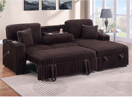Convertible Sectional Upholstered Sleeper Sofa With Storage Chaise